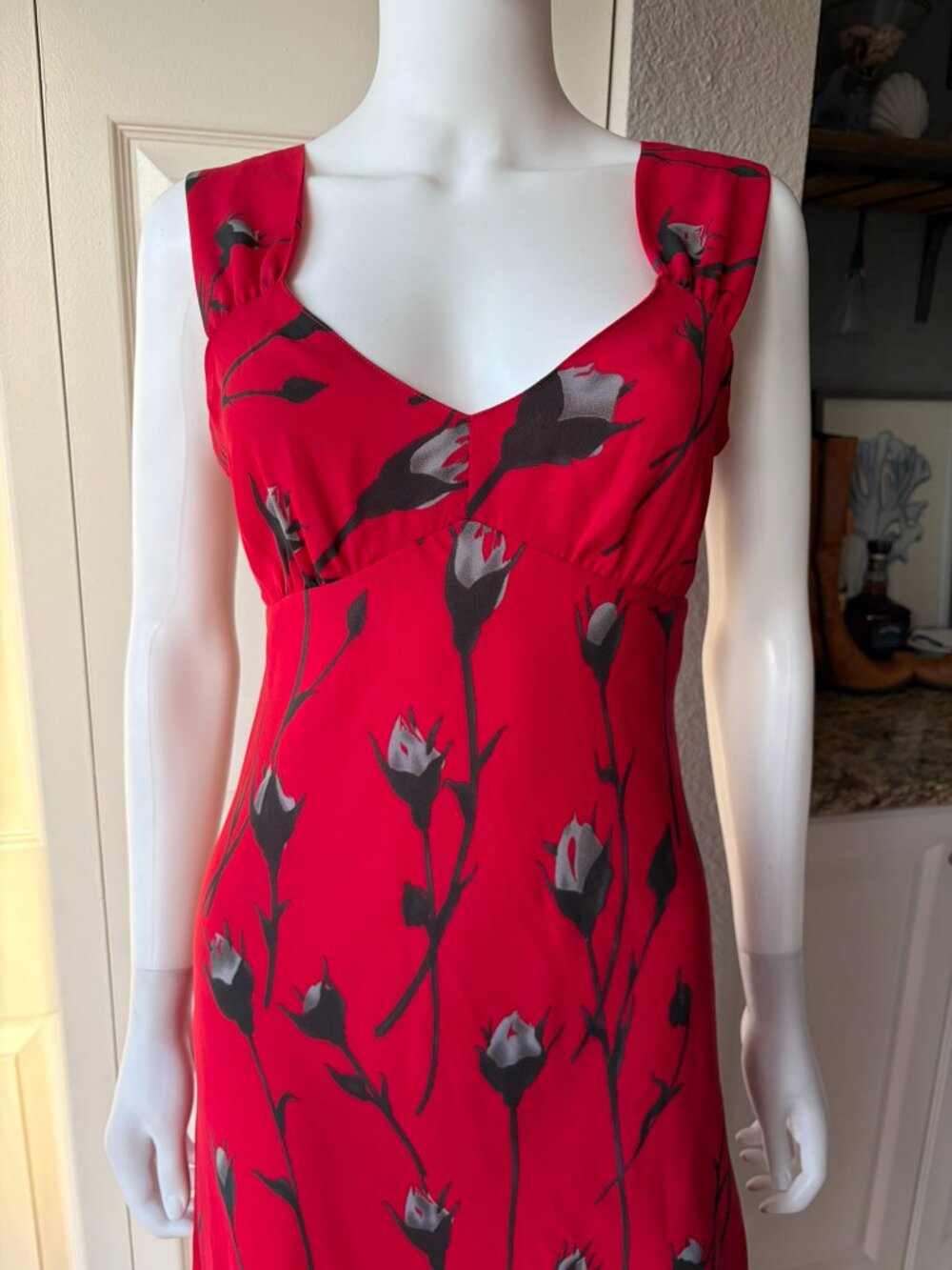 Jonathan Martin Size 9 Vintage 90s Red Floral Print A Line Maxi Dress